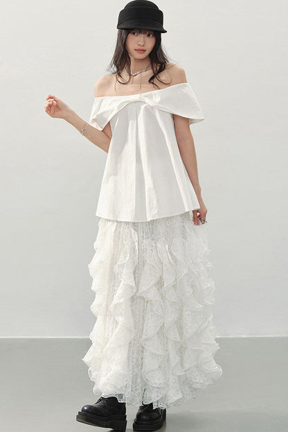 White Sweet Cool Off-Shoulder Blouse