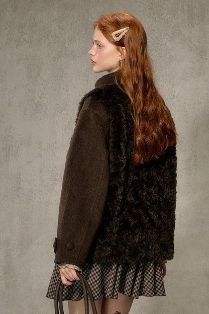 Fluffy Layered-Look Mid-Length Woolen Jacket