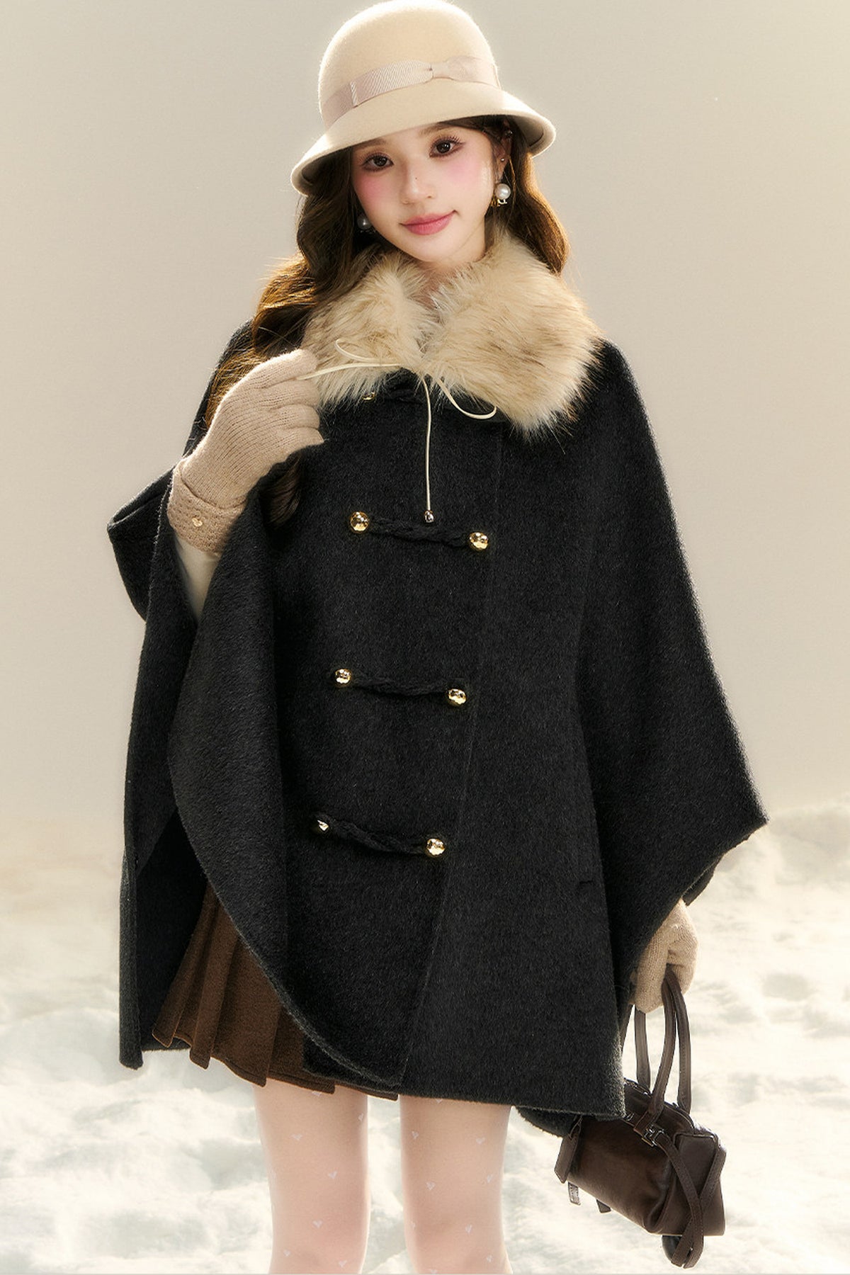 100% Wool Fox Fur Napoleon Cape