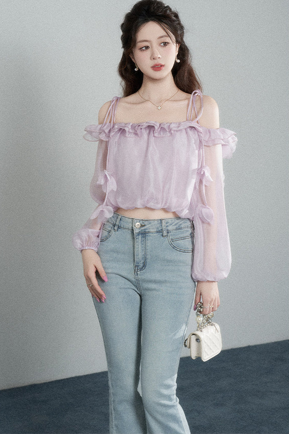 Ruffled One-Shoulder Chiffon Blouse