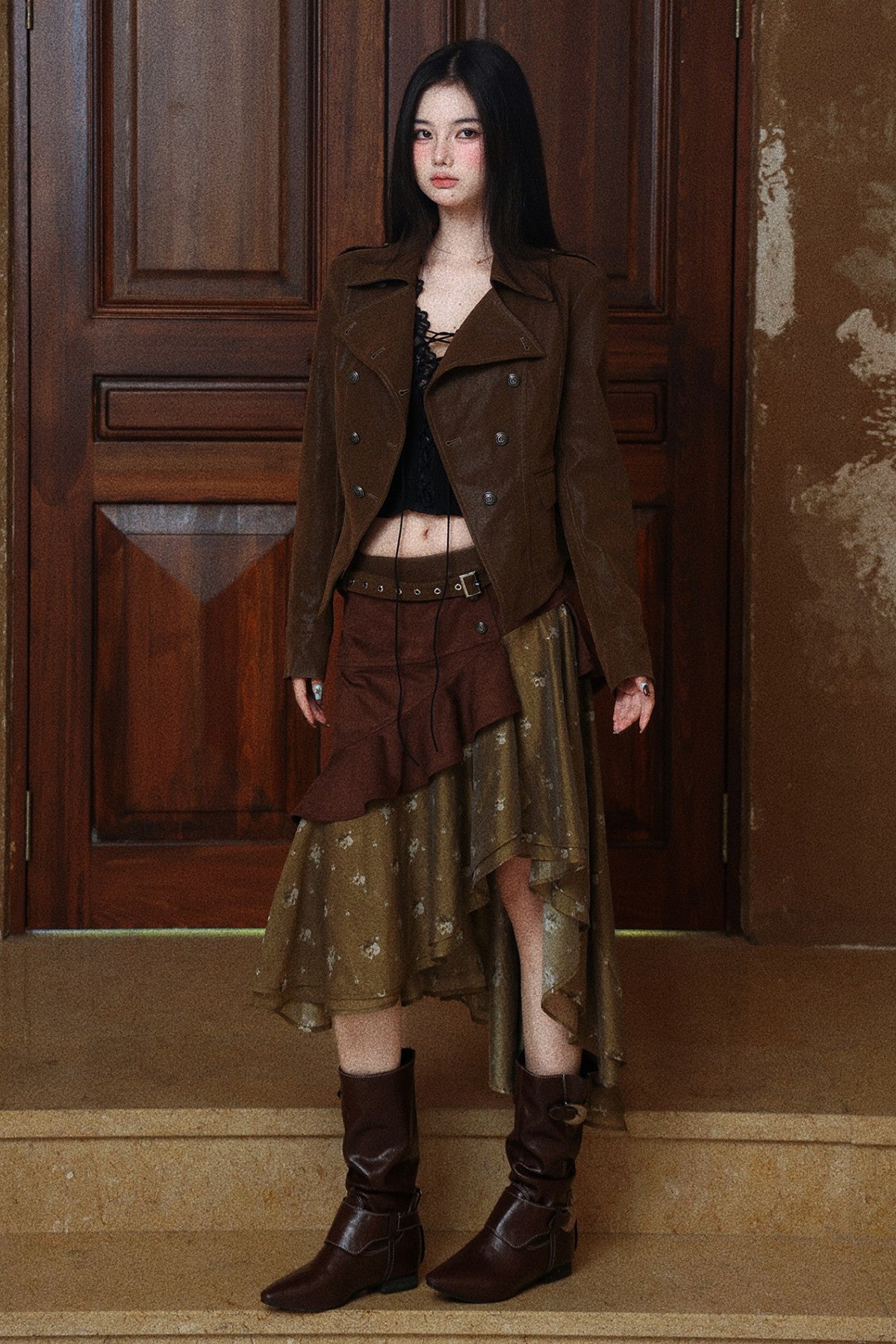 Textured Long-Sleeve Leather Jacket