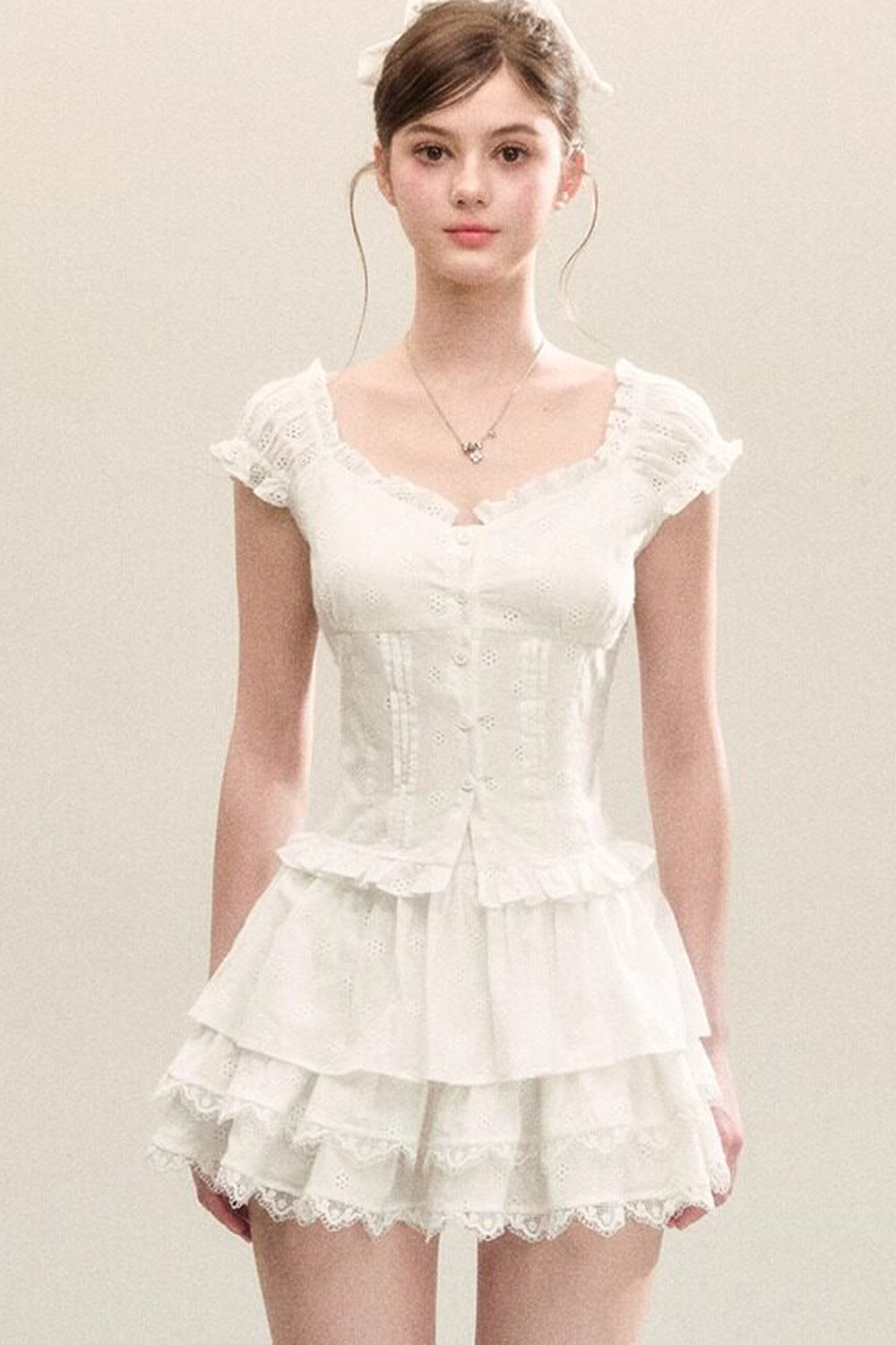 White Ruffled Tank Top and Puffy Cake Skirt Set-Up