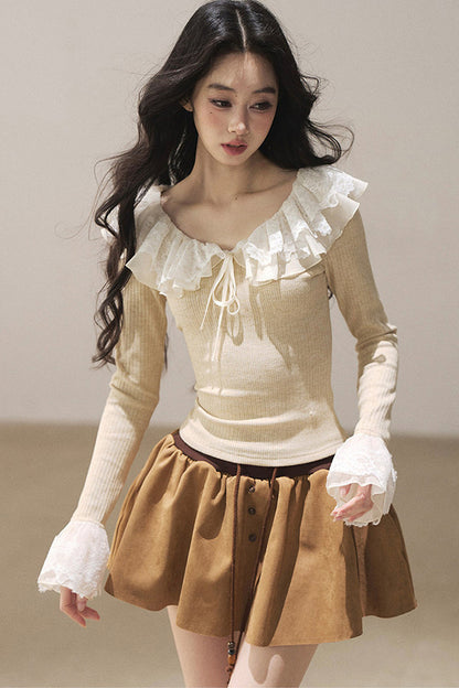 Ruffled Lace Knit Top