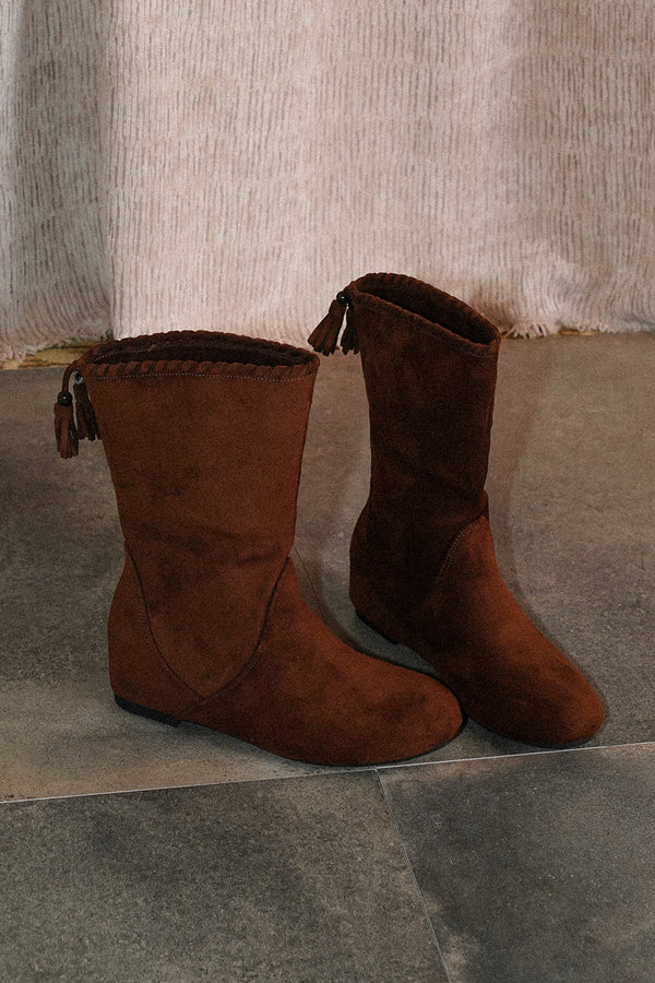 Thick-Soled Height-Increasing Soft Suede Slip-On Slouchy Boots