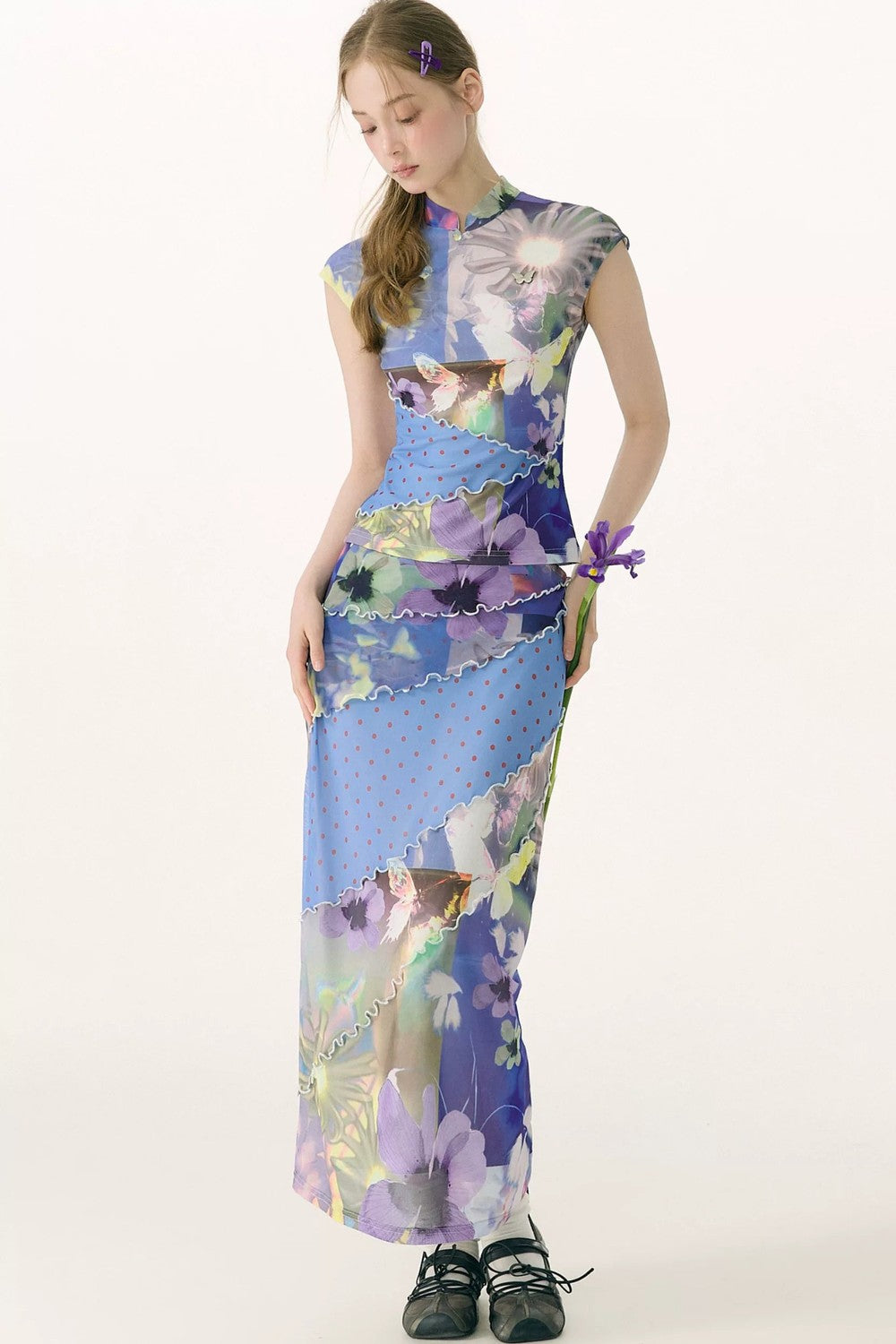 Blue Watercolor New Chinese-Style Skirt Set