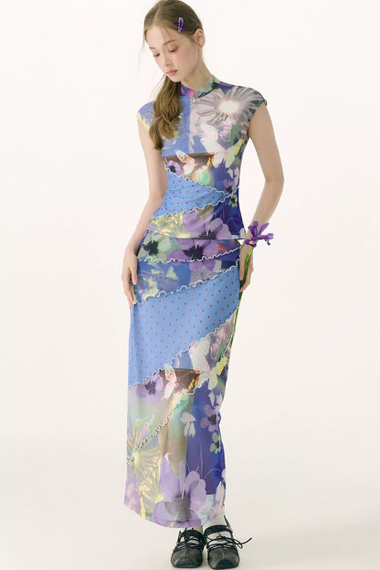 Blue Watercolor New Chinese-Style Skirt Set