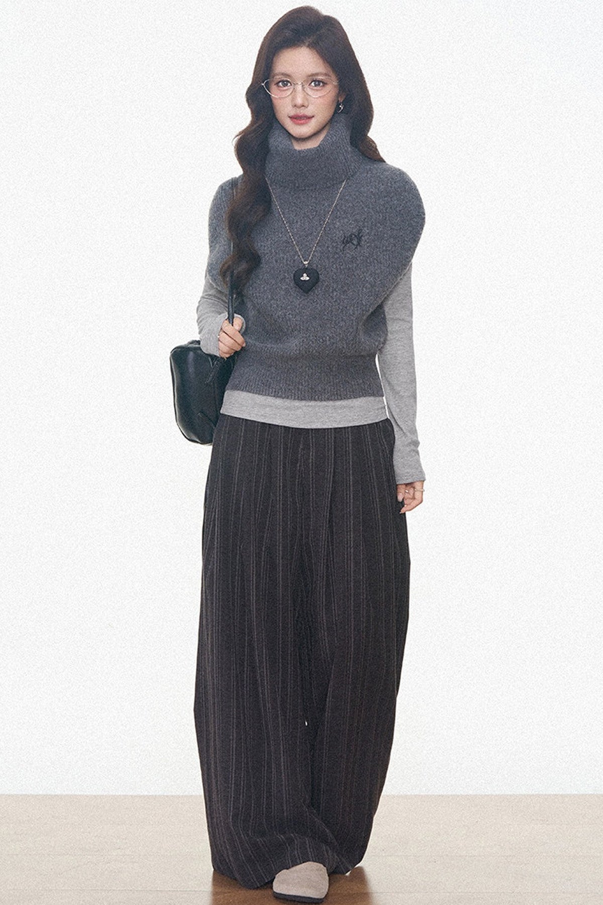 Layered Turtleneck Sweater and Pants 3-Piece Set-Up