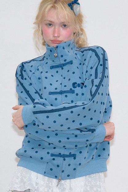 Pink Polka Dot Zipper Sweatshirt Jacket