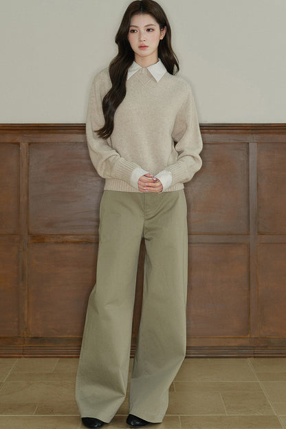 Pantalon taille basse à jambes larges