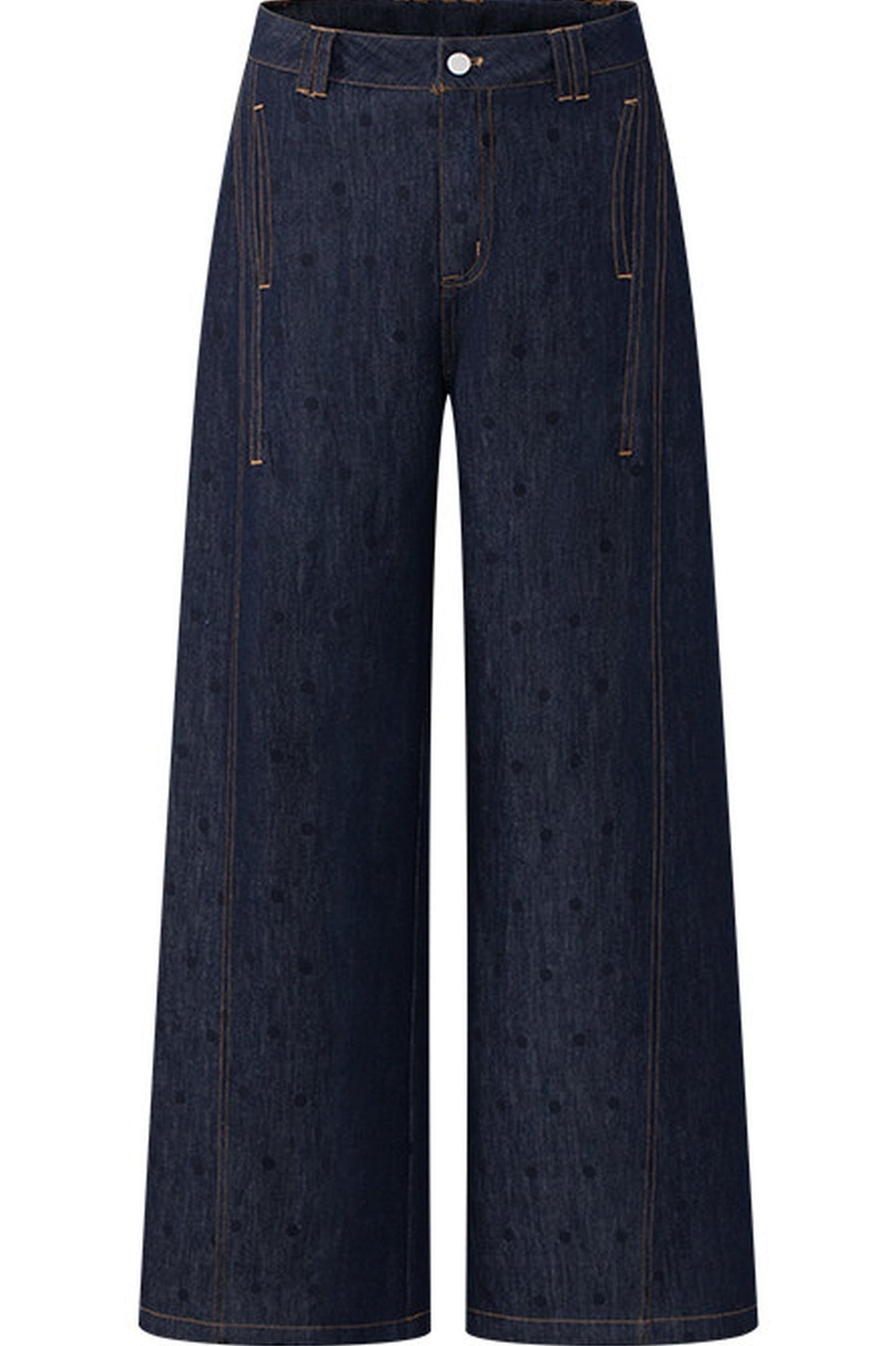 Denim Short-Sleeved Shirt and Wide-Leg Pants Set