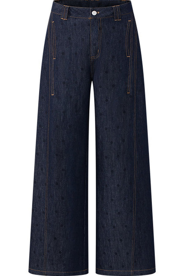 Denim Short-Sleeved Shirt and Wide-Leg Pants Set
