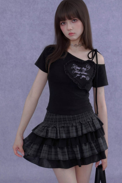 Plaid Waist-Cinching Cake Skirt