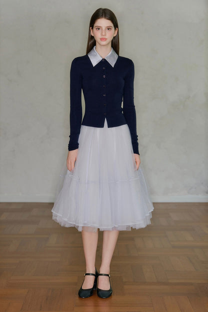 Spliced Acetate Collar Cardigan