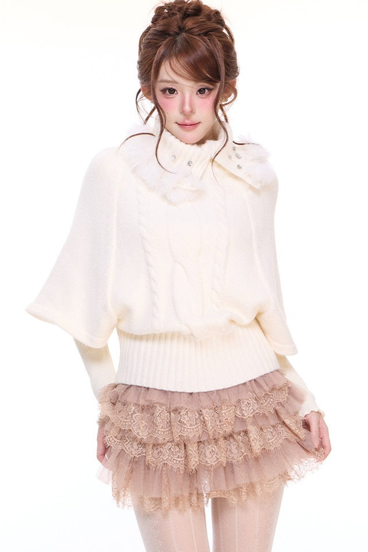 Lace Collar With Mesh Lace Half Skirt Set-Up