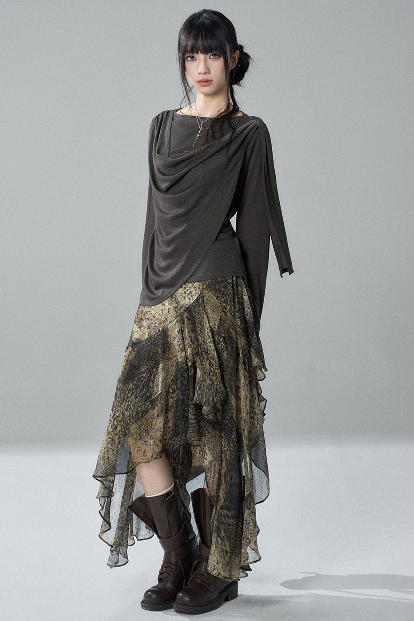 Black Long-Sleeve Shawl Collar Top