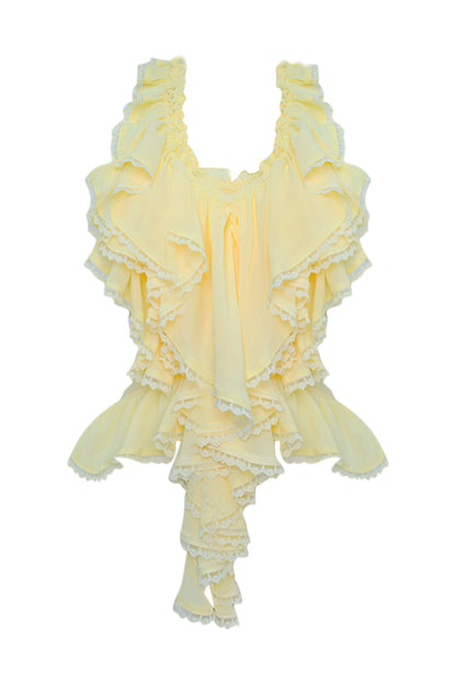 Yellow Ruffle Halter Top and Strawberry Skirt Set-Up