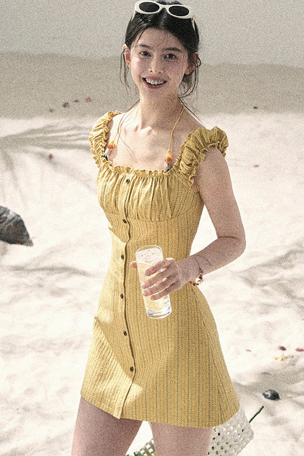 French Halter Striped Dress