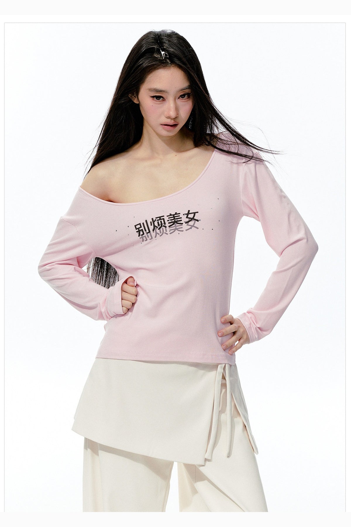 Tee-shirt à manches longues en maille avec imprimé strass