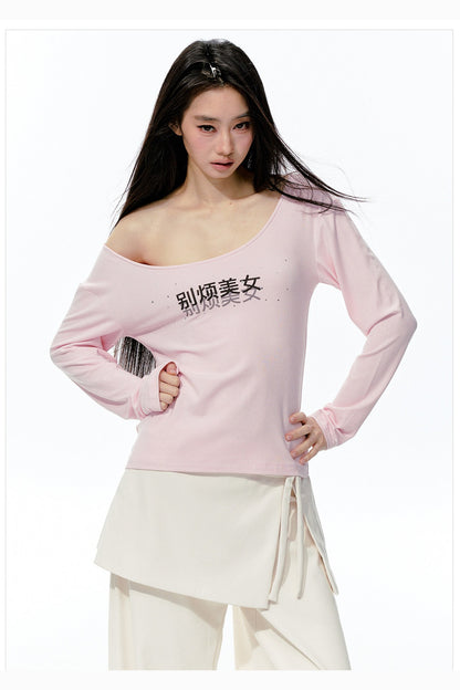 Tee-shirt à manches longues en maille avec imprimé strass