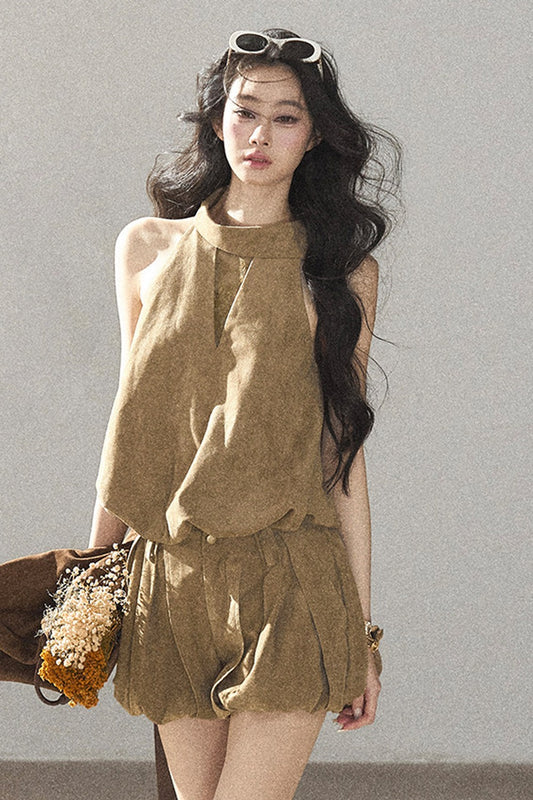 Faux Suede Top and Shorts Set-Up