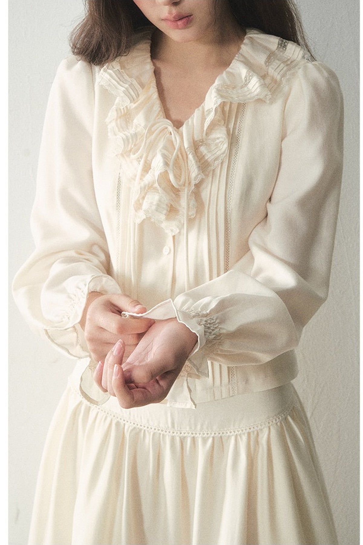 Ruffled Lyocell Shirt and Skirt Set-Up