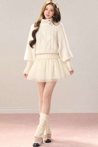 Cross-Button Lapel Knit Sweater