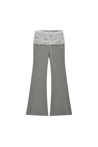 Low-Waist Elastic Lace Flared Pants