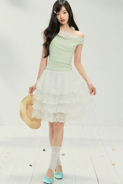 Lace Off-Shoulder T-Shirt