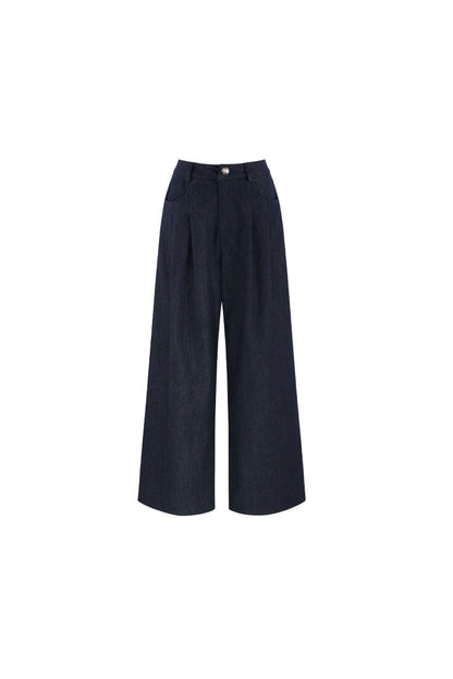 Doll Collar Shirt and Wide-Leg Pants Set-Up