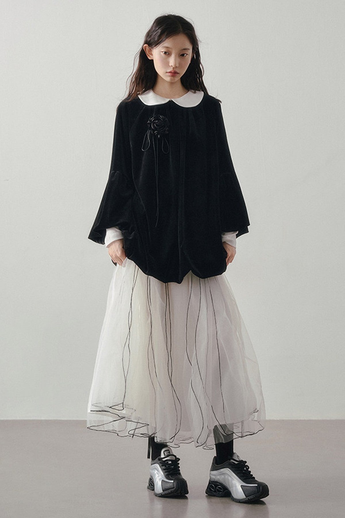 Multi-Layered Visible Stitching Mesh Skirt
