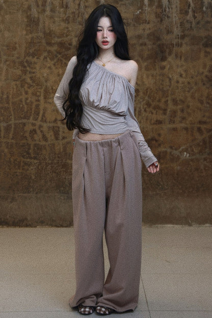 Draped Loose Pleated Straight Sweatpants