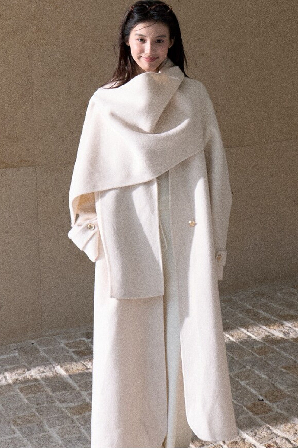 Double-Sided Wool Scarf Collar Coat