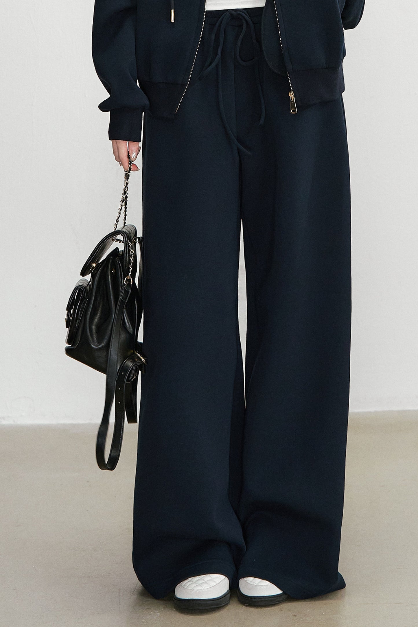 Embroidered Hooded Cardigan Sweatshirt and Wide-Leg Pants Set-Up