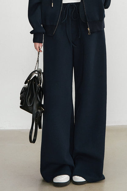 Embroidered Hooded Cardigan Sweatshirt and Wide-Leg Pants Set-Up
