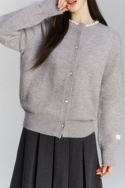 Lace Trim Knit Cardigan and Skirt Set-Up