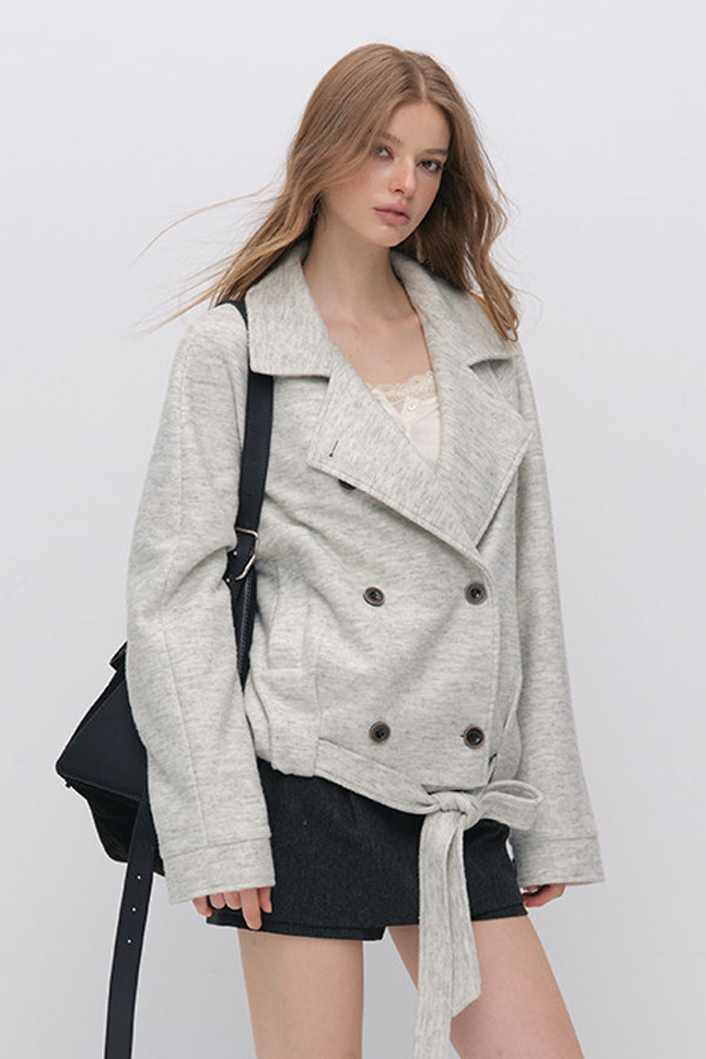 Stand Collar Tie-Up Wool Coat