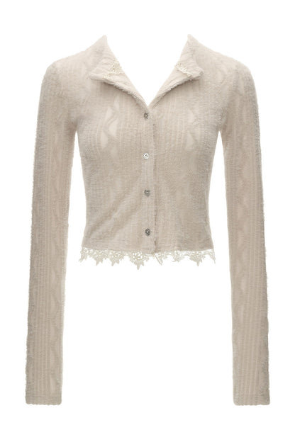 Lace Long Sleeve Knit Cardigan Top