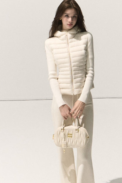 Knitted Patchwork Ribbed Down Jacket