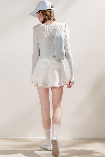 Lyocell Ruffled Tie-Front Cardigan