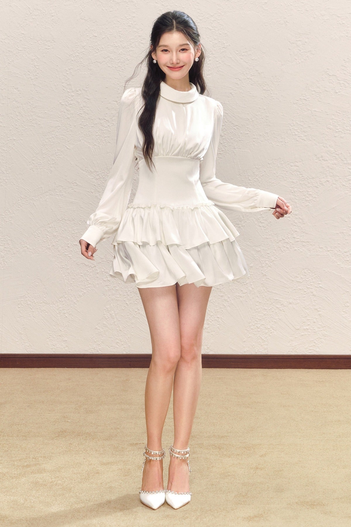 Satin Ruched Ruffle Dress