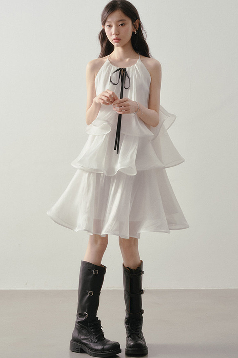White Layered Halter Dress