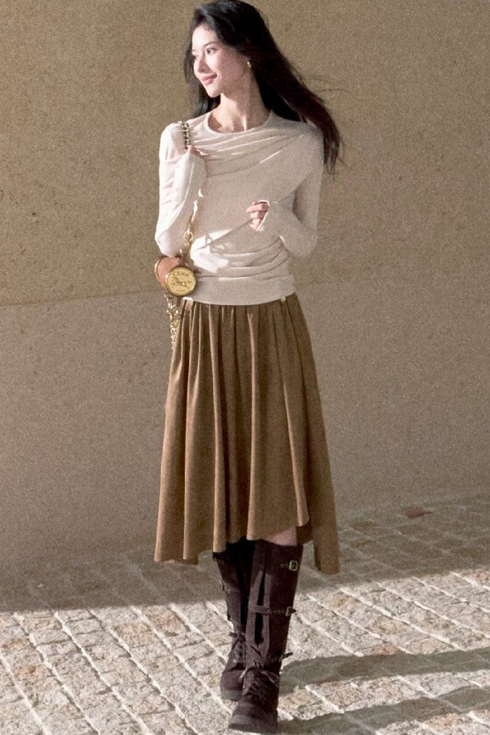 Asymmetrical Tidal Marsh Vein Knit Top