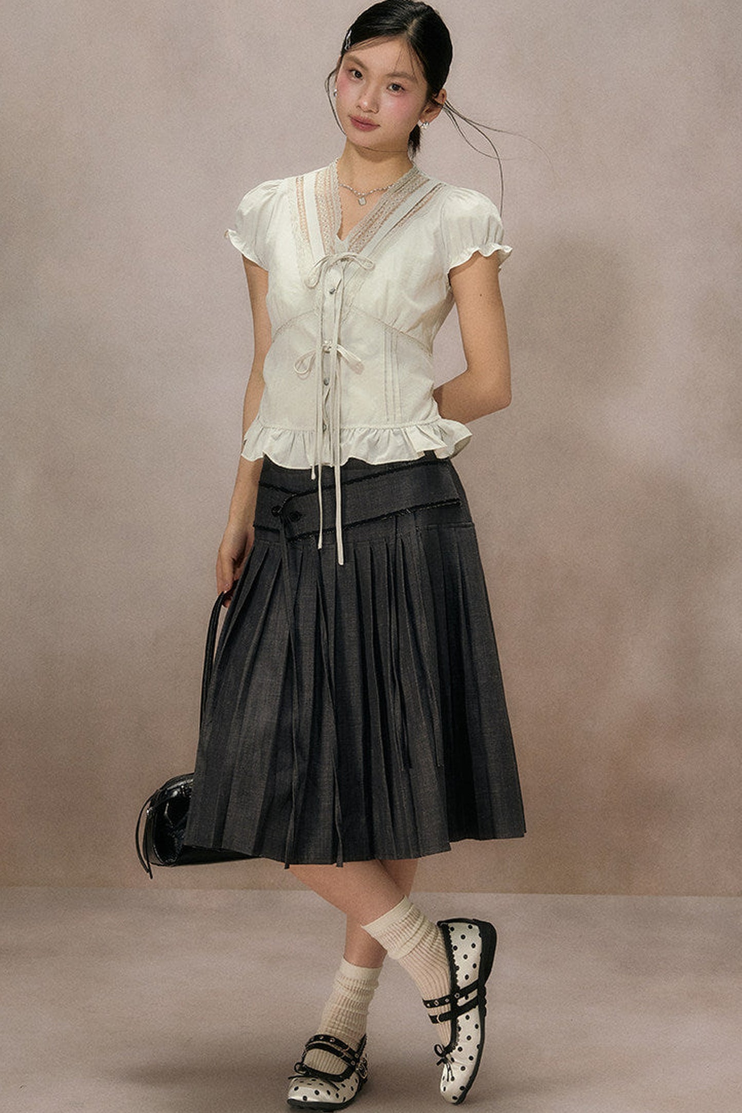 Black Plaid Ruffled Blouse