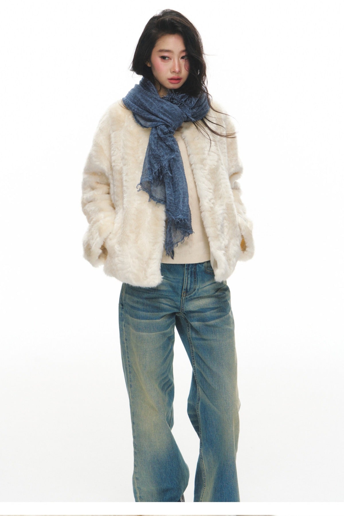 White Shearling Jacket and Pants Set-Up