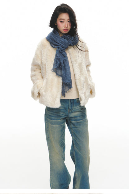 White Shearling Jacket and Pants Set-Up