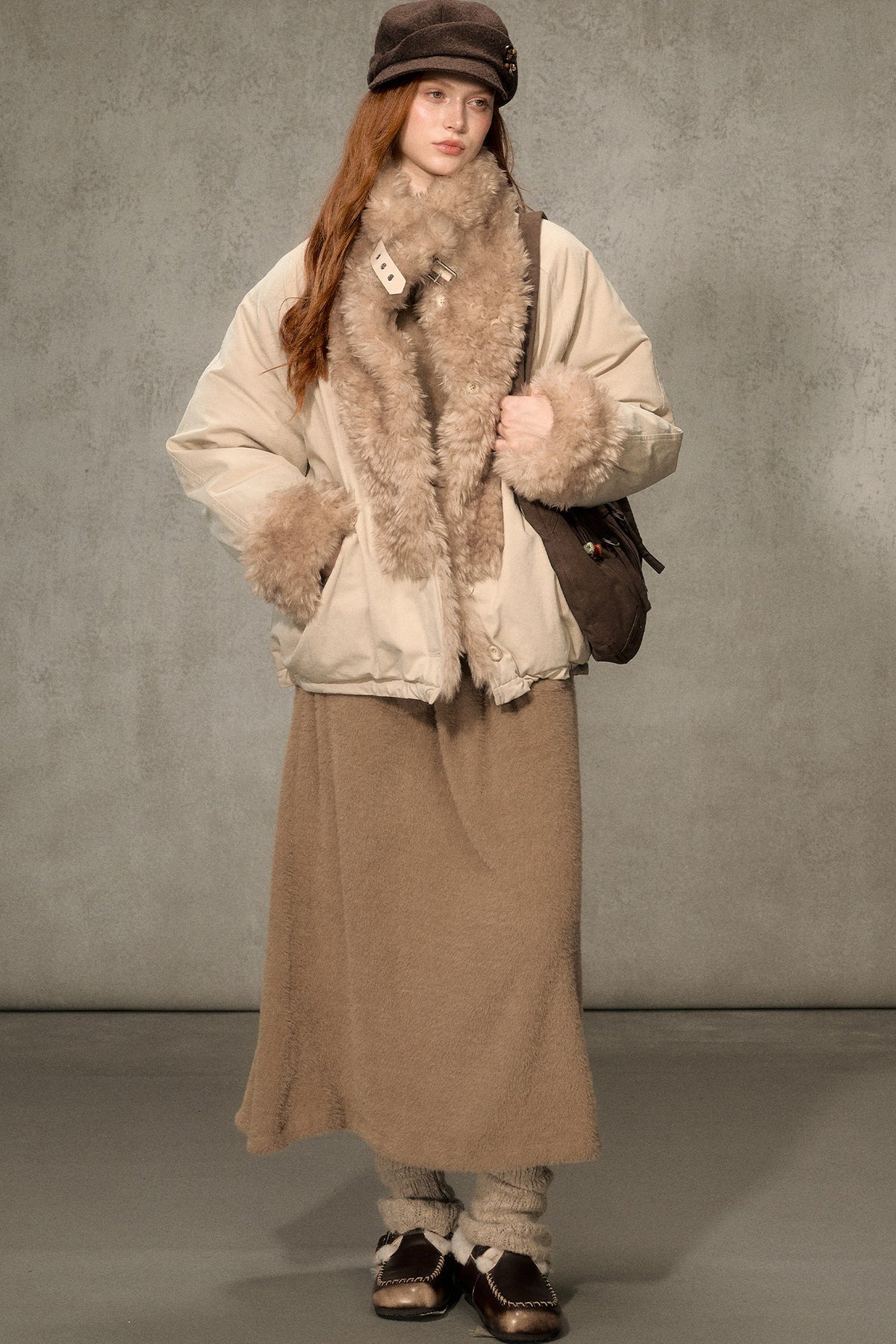 Wheat Spike Floral Plush Stand Collar Jacket