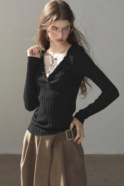Ribbed Lace Knit Top