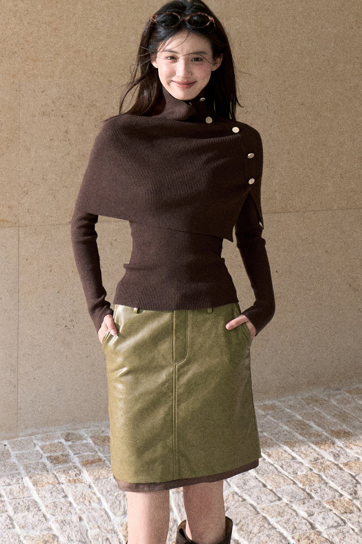Autumn Thoughts Cape Knit Top and Base Layer Set
