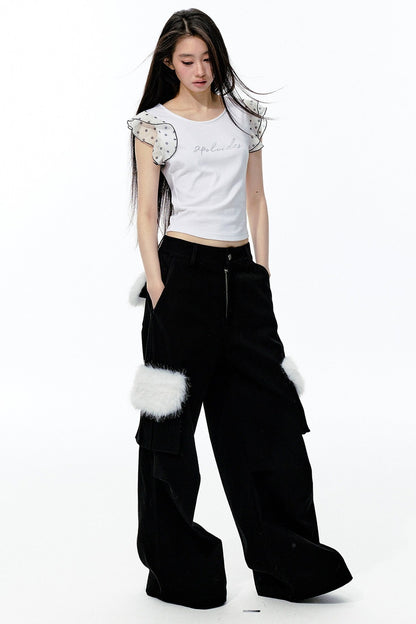 Polka Dot Flutter Sleeve Top Skirt Set-Up