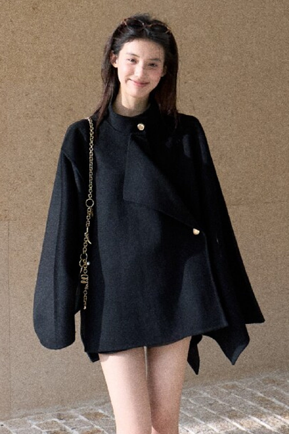 Mid-Length Double-Sided Wool Wrap Cape
